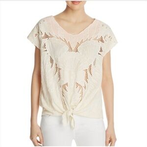 Free People Yellow Castaway tunic Flutter Sleeve Blouse with Tie Front